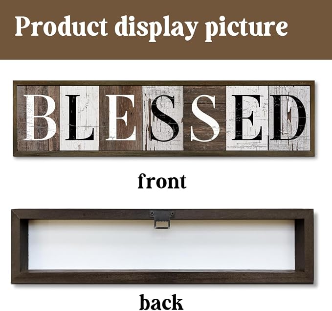 Inspirational Wooden Plaques, Blessed Signs for Wall Decor, Vintage Blessed Hanging Sign, Farmhouse Table Decor, Home Office Decor, Wooden Framed Box Sign 17.8x4x1.2 inches - Image 3