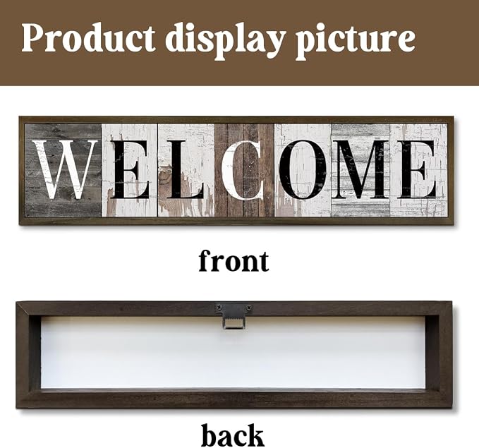 Welcome Wood Signs, Rustic Wall Plaque, Farmhouse Front Door Sign for Indoor Outdoor, Desk Decor Art, Home Decor for Housewarming, Porch Entryway Decoration, Framed Wooden Box Sign 17.8x4x1.2 inches - Image 3