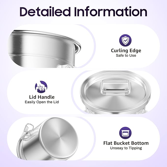 304 Stainless Steel Airtight Canister, Kitchen Metal Food Storage Canisters w/Airtight Lid & Locking Clamp, Cereal Container for Rice Flour Milk Coffee Bean, Silver (6L)