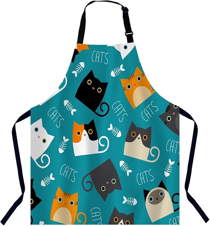 Cute Cats with Fish Bone Kitchen Apron for Women Men, Adjustable Apron Chef Bakers Apron Cooking Apron Cooking Baking Gardening by Unknown