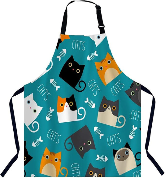 Cute Cats with Fish Bone Kitchen Apron for Women Men, Adjustable Apron Chef Bakers Apron Cooking Apron Cooking Baking Gardening by Unknown
