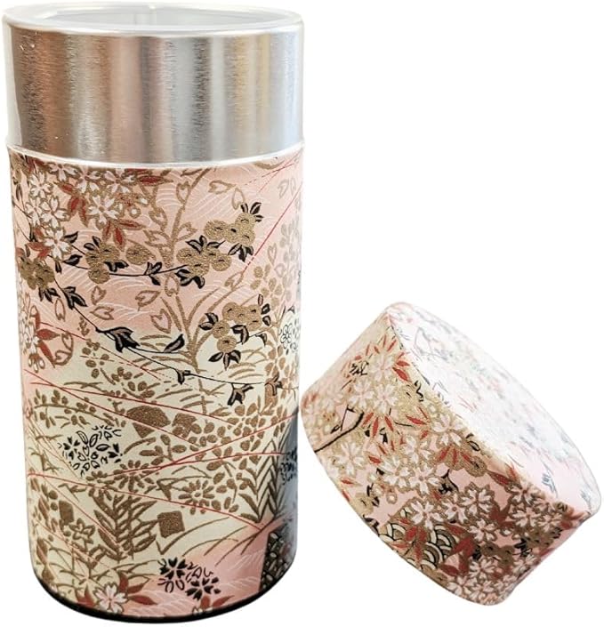 Japanese Tea Canister Double Lid, Japanese Washi Paper Coated with Capacity of 6.2oz(175g), Japanese Green Tea Container, shunshou(薄赤)