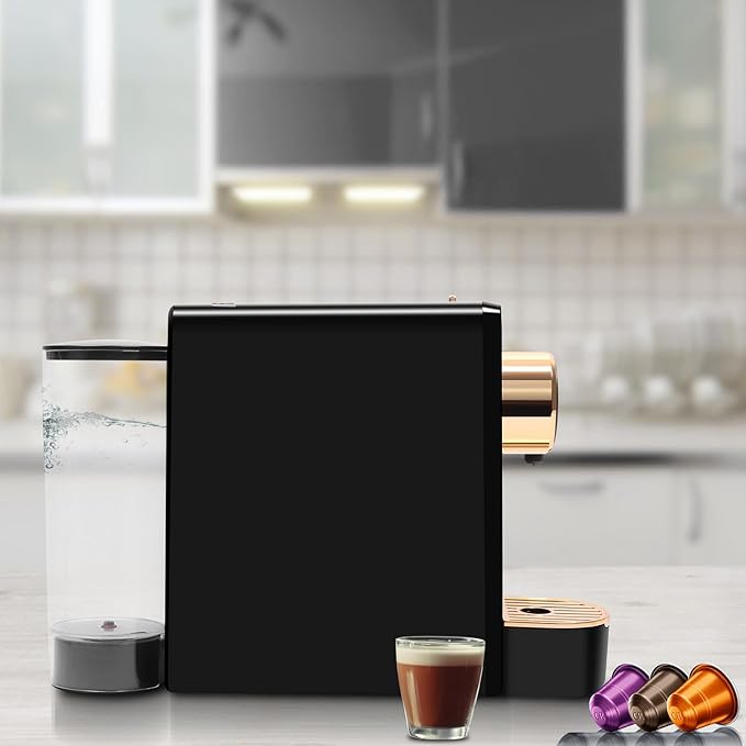 Espresso Machine for Nespresso Compatible Capsule, Single Serve Coffee Maker Programmable for Espresso Pods, Premium Italian 20 Bar High Pressure Pump ，Mini Coffee and Espresso Machine Black