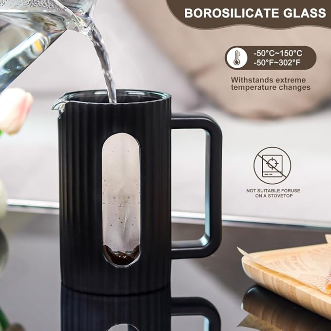 wedrink French Press Coffee Maker 34OZ, Heat Resistant Borosilicate Glass Carafe/Tea Maker Coffee Press Frother Brewer (1000ml)