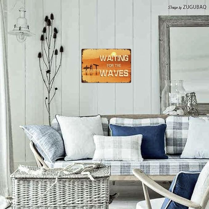 Vintage Tin Signs Wall Decor, Waiting For The Waves, Retro Metal Sign for Outdoor Indoor Home Beach Garden Tub Bar Farmhouse Cafe Gate Fence 8X12 Inch Decorations - Image 6