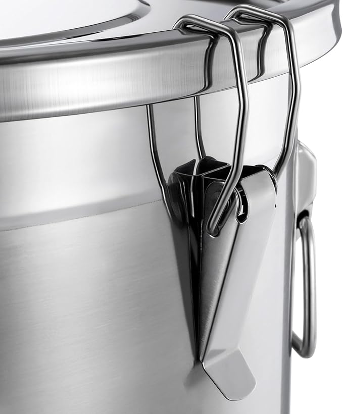 304 Stainless Steel Airtight Canister, Kitchen Metal Food Storage Canisters w/Airtight Lid & Locking Clamp, Cereal Container for Rice Flour Milk Coffee Bean, Silver (48L)