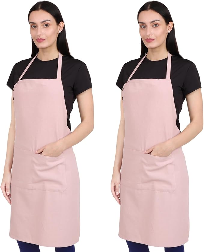 Kitchen Apron 2 Pack Waterdrop Resistant Cotton Apron for with adjustable Aprons for Women with Pockets 9 Color option Cooking Powder Pink Apron (BLUSH PINK) by naturalcraft