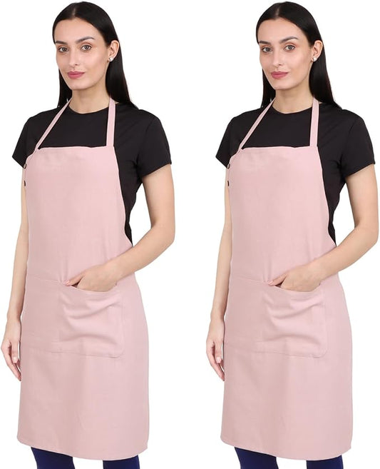 Kitchen Apron 2 Pack Waterdrop Resistant Cotton Apron for with adjustable Aprons for Women with Pockets 9 Color option Cooking Powder Pink Apron (BLUSH PINK) by naturalcraft