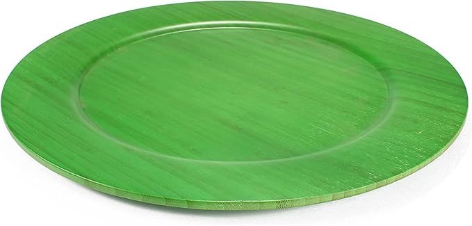 BambooMN 13" Dia Green Bamboo Reusable Dinnerware Charger Round Plates for Catered Events, Holidays, or Home Use Supplies, 1 Pieces