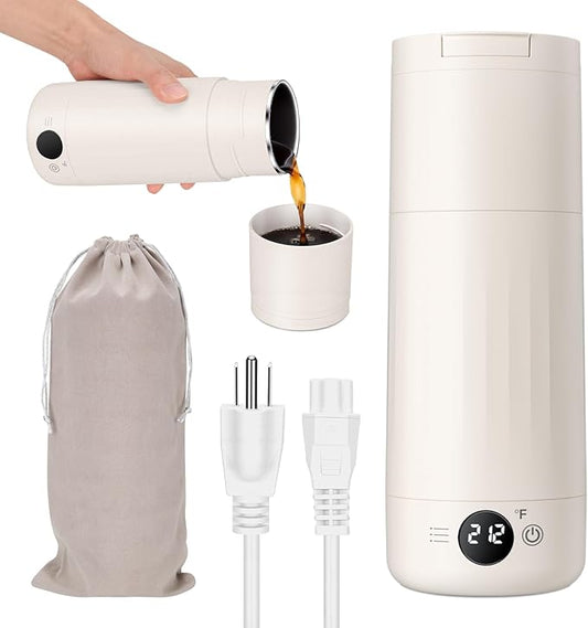 Portable Electric Kettle for Travel, 316 Stainless Steel Kettle, Hot Water Boiler with 2-In-1 Lid & Cup, 500ML Travel Tea Kettle with 8 Temperature Control, Auto Shut-Off & Boil Dry Protection (White)
