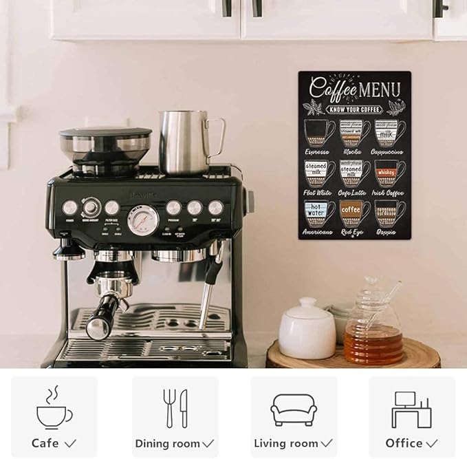 Putuo Vintage Coffee Menu Wall Decor, 12 x 8 Inches Aluminum Metal Sign for Bar, Restaurants, Cafes, Pubs, Office, Kitchen, Home Coffee Station