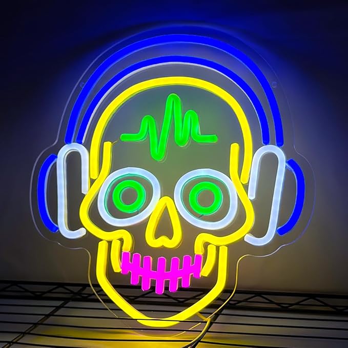 Skull Neon Lights for Wall Decor, Neon Halloween Sign, Light Up Signs USB Dimmable Led Lights Signs for Bedroom Man Cave Bar Pub Home Party Christmas