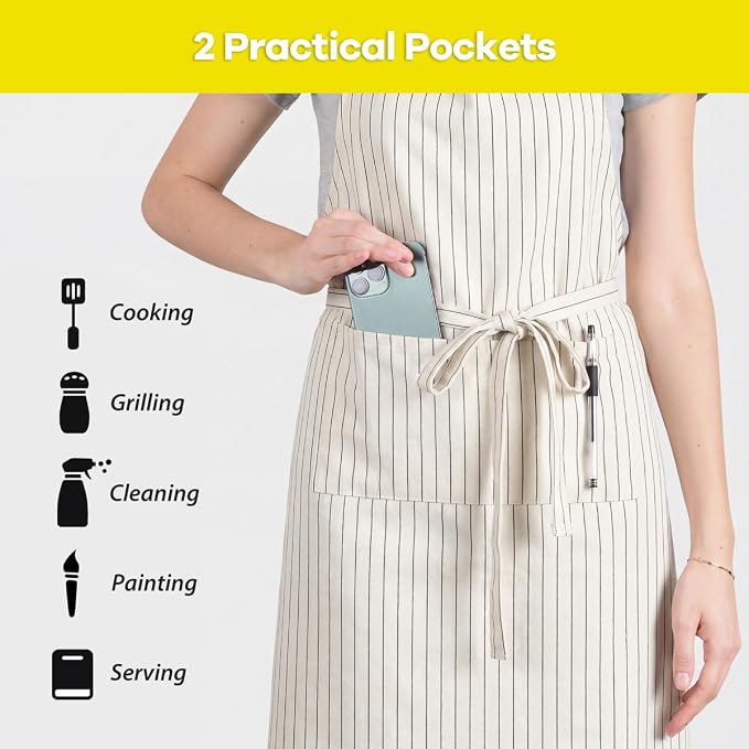 ROTANET Stripe Stretch Apron Chef Aprons for Men with 2 Pockets Waterproof | 34" x 28", Plus Size for Big and Tall, Striped, Pinstripe, Apron for Men Women, Extra Large, for Cooking, Kitchen - Image 5