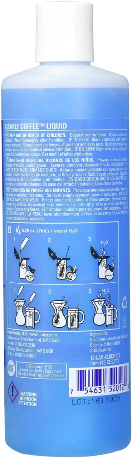 Urnex Clearly Coffee Pot Cleaner 14 Ounce (Made in the USA) French Press Liquid Cleaner for Glass Bowls Airpots Satellite Brewers and Thermal Servers Removes Coffee Oils - Image 3