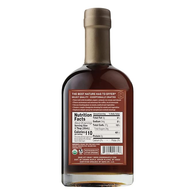 Crown Maple Certified Organic Cinnamon Infused Maple Syrup, Pure, Non-GMO Pairs well with Pancakes, Flavor Cocktails, Sticky Buns, Waffles, 25 Fl Oz (Pack of 1) - Image 2