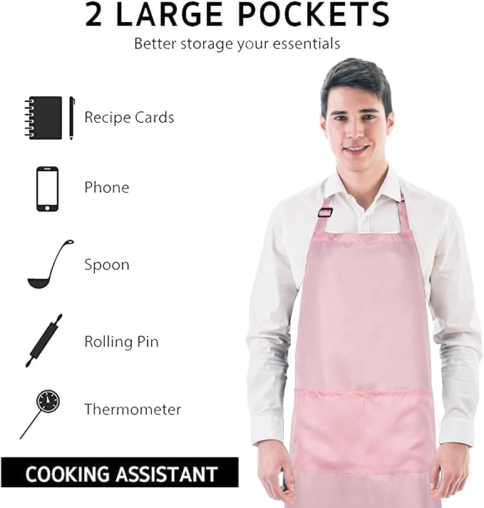 Bib Aprons- Mixed Color Apron with Pockets, for Kitchen Cooking Restaurant BBQ Painting Crafting - Image 5