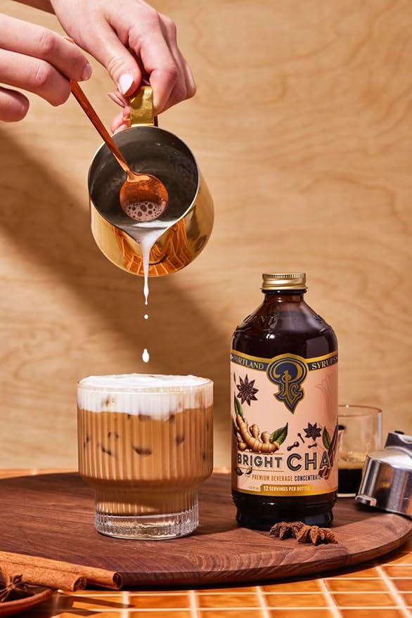 Portland Syrups Bright Chai Syrup - Coffee, Cocktails, Mocktails & Sodas - Premium Concentrate - Orange Pekoe, Ginger, Cinnamon, Cloves & Cardamom - Organic Cane Sugar - 12 oz, 24 Servings (Pack of 1)