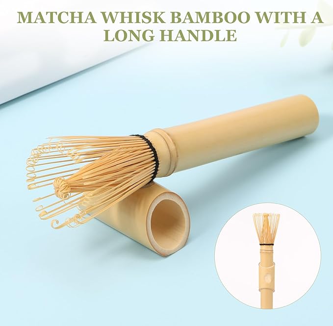 Bamboo Matcha Whisk with Long Handle and Stand, Bamboo Whisk for Matcha Tea Traditional Japanese Chasen Matcha Stirrer (Bamboo Whisk)