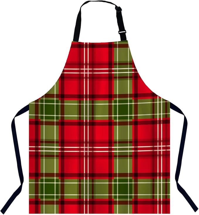 Christmas Green Red Plaid Checkered Lattice Chefs Apron, Cooking and Baking Apron for Men and Women, Kitchen Apron, Butchers Apron, BBQ & Catering Bibs by Unknown