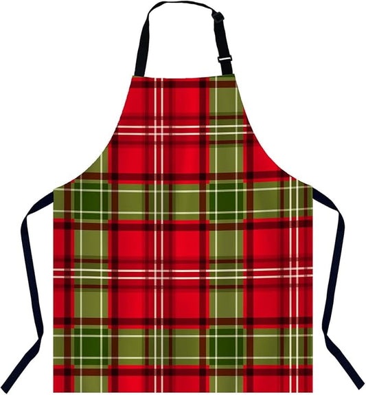 Christmas Green Red Plaid Checkered Lattice Chefs Apron, Cooking and Baking Apron for Men and Women, Kitchen Apron, Butchers Apron, BBQ & Catering Bibs by Unknown