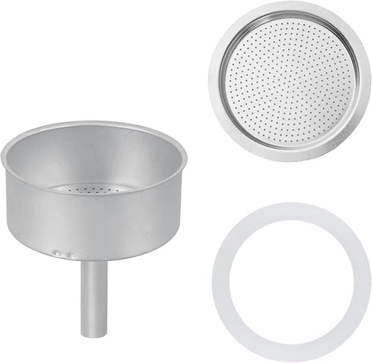 Espresso Maker Filter Basket,moka pot 9 cup Replacement Funnel,moka pot filter For Mocha Coffee Maker Pot with 1pcs Filter and 1pcs Silicone Gasket Seals