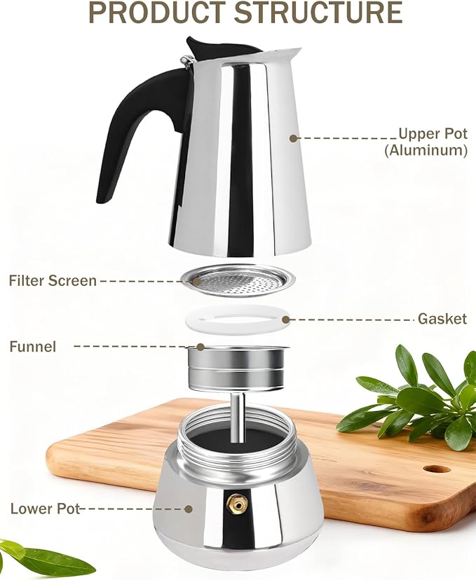 Coffee Maker Stovetop Espresso Maker Moka Pot Easy Brewing 9 Cup 15oz 450ml Stainless Steel Silver Percolator Home Italian Café Electric Ceramic Stoves Camping Classic Espresso Brew