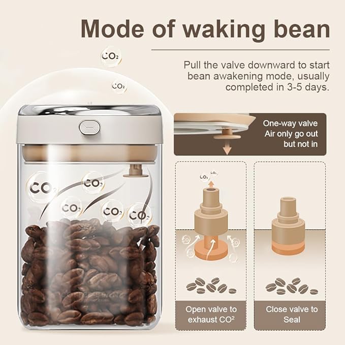 Coffee Bean Storage Container with One-way Valve Airtight Lid Date Tracker for Coffee and More Food Fresh and Storage, Clear Borosilicate Glass Coffee Canister(0.5 Qt - 6 OZ)