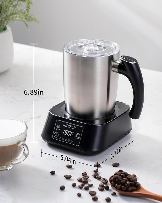 5-in-1 Milk Frother and Steamer, 17oz Detachable Frother with Adjustable Temperature, Hot Chocolate Maker, Stainless Steel Milk Steamer, Hot & Cold Foam Maker, Dishwasher Safe