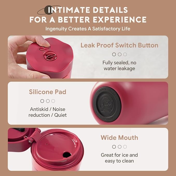 BENFUCHEN Travel Coffee Press, Vacuum Insulated Portable French Press, Stainless Steel Portable Coffee Maker/Tea Press, 12oz, Rose Red