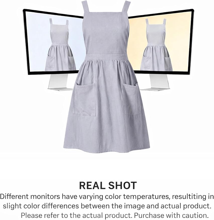 Pinknoke Cute Cotton Pinafore Aprons for Women with Pockets for Kitchen | Vintage Apron Dress,Adjustable Cross Back,2 Pockets,Long Straps,for Cooking Backing Gardening Painting Cleaning Gift Giving - Image 8