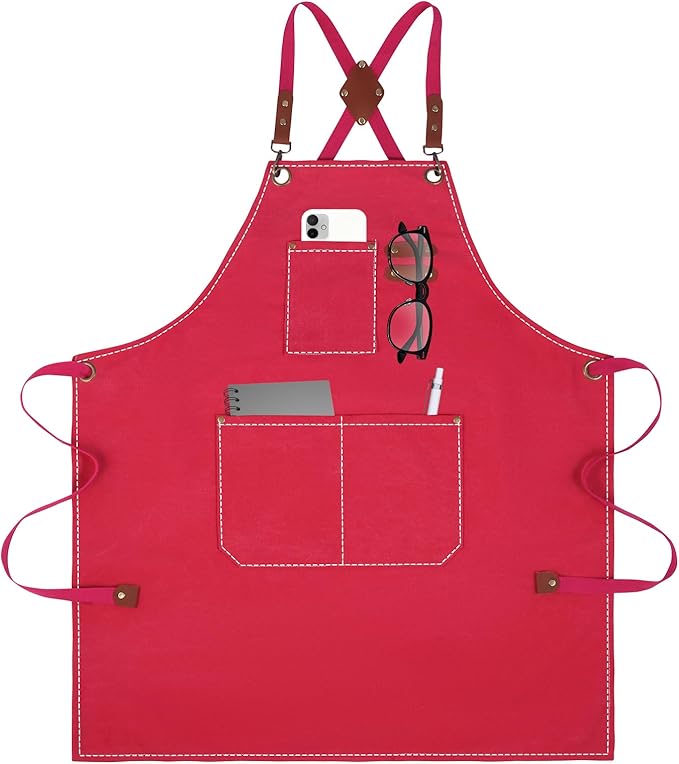 Aprons For Women Men With Large Pockets, Waterproof Cotton Chef Aprons For Cooking Server Grilling Bbq Kitchen