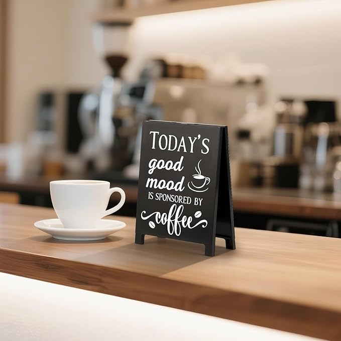 Today's Good Mood Is Sponsored By Coffee Desk Decor Sign Retro Coffees Shop Table Display for Home Office Kitchen Bar Cafe Counter Bookshelf Christmas Gift for Coffees Lovers Barista Friends