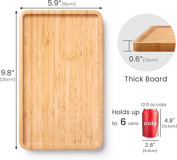 Bamboo Serving Tray,9.8x5.9 Inch Decorative Trays Platter for Coffee Table,Living Room,Bar,Party,Mini Charcuterie Boards Cheese Board,Home Decor（Natural）