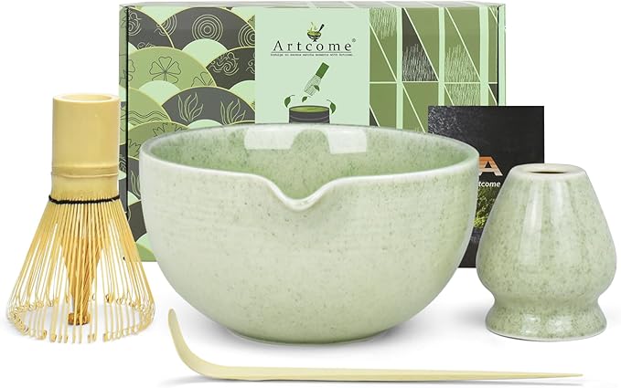 Artcome Premium Matcha Tea Set – 20.2oz Traditional Matcha Bowl with Pouring Spout, Bamboo Whisk, Whisk Holder, Tea Scoop & Matcha Tea Guide – Ideal for Ceremonial Use and Daily Enjoyment