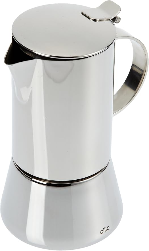 CILIO Aida Stainless Steel Stovetop Espresso Maker, Polished Stainless, 4 Cup,Silver