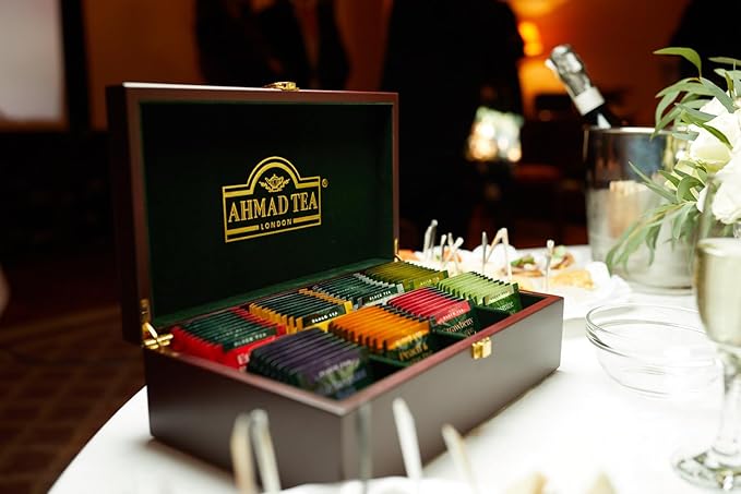 Ahmad Tea Keeper Wooden Box with 80-Count Assorted Tea Bags