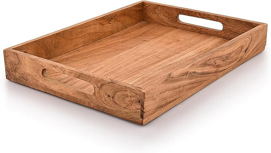 Kaizen Casa |Wooden Rectangular Serving Tray, Wood Plate, Tea/Drink Platter, Dinner Serving Tray, Snack Tray |Size_16" x 12" x 2” |Home Restaurants Coffee, Food, Breakfast, Dinner Décor