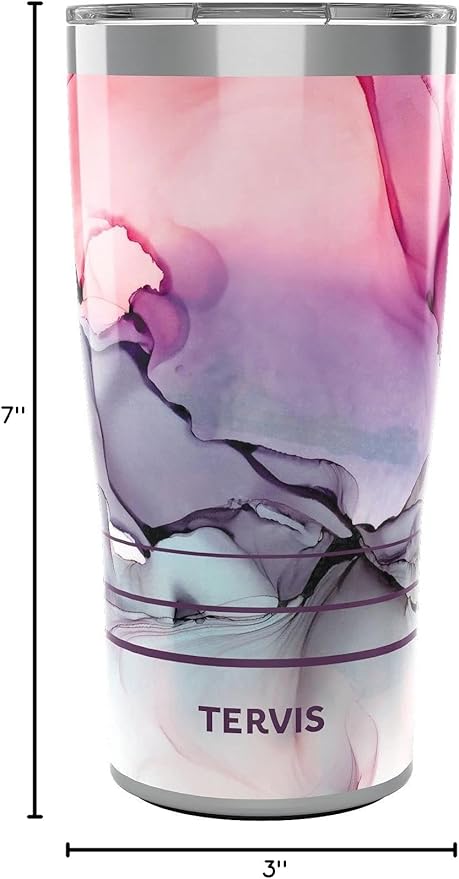 Tervis Traveler Inkreel - Fluid Pink Triple Walled Insulated Tumbler Travel Cup Keeps Drinks Cold & Hot, 20oz, Stainless Steel