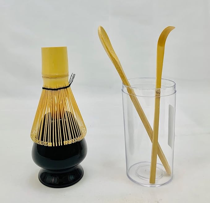 JapanBargain 4727, Matcha Whisk Set Japanese Chasen Bamboo Whisk Tea Spoon and Tea Scoop Chashaku and Whisk Stand Green Tea Ceremony Whisk Set (Whisk+Stand+Scoops)