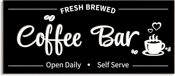 Uflashmi Coffee Bar Sign Wall Decor, Coffee Signs for Cafe Station Bar Kitchen Decorations, Cafe Station Accessories Decor Wall Art, Black