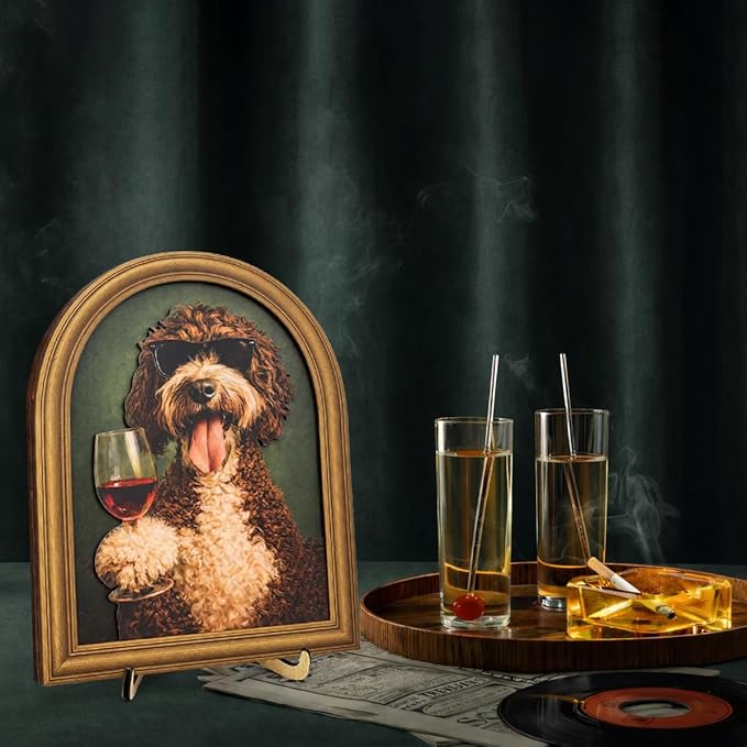 3D Funny Gentleman Dog Wall Art Sign for Bar Decor, Drinking Dog Portrait Wall Decor, 8x10 Inch