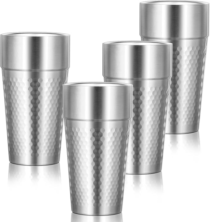Stainless Cups, 19 oz Double Wall Insulated Tumbler, 4 Pack Unbreakable Stackable Water Tumblers Insulated Metal Cup Premium Drinking Glasses for Travel Camping Home Outdoor Office