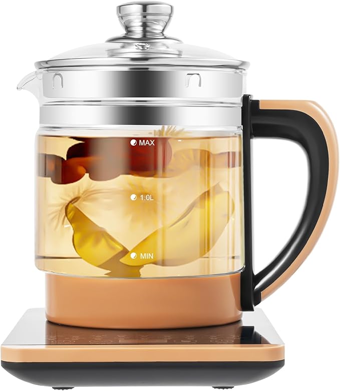 1.8L 800W Electric Glass Kettle, Temperature Control Electric Kettle with Steamed Eggs Holder, 18 Smart Menu Health Pot Reservation & Timing Tea Infuser for Tea