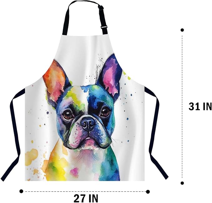Watercolor French Bulldog Kitchen Apron for Women Men, Adjustable Apron Chef Bakers Apron Cooking Apron Cooking Baking Gardening - Image 2