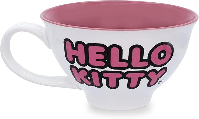 Silver Buffalo Sanrio Hello Kitty 12-ounce Ceramic Teacup and Saucer Set | Tea Party Gift Set For Coffee, Espresso