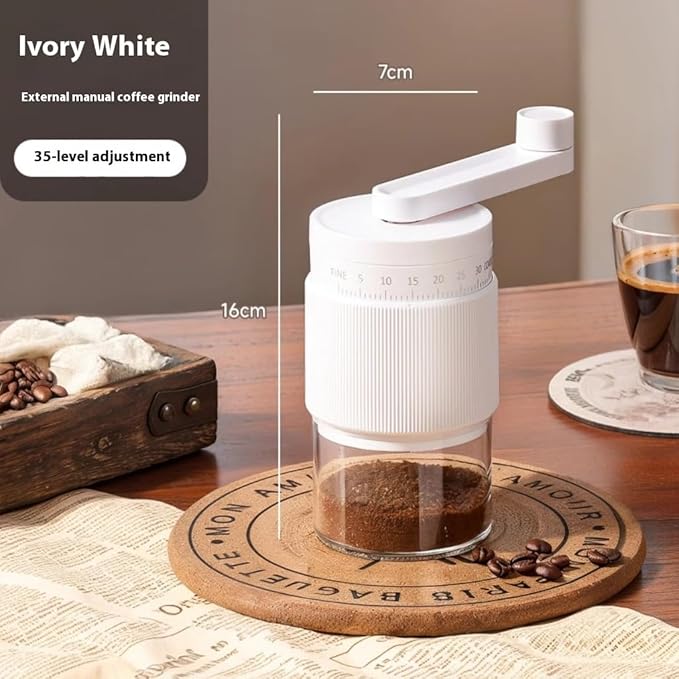 Manual Coffee Grinder, Premium Conical Burr Mill with 18 Adjustable Settings - Portable Hand Crank Bean Grinder for Espresso, French Press, Turkish Coffee, Includes Brush, Scoop & 100 Filters (white)