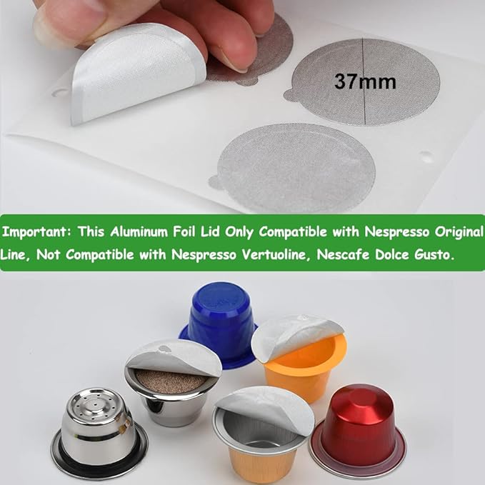 200Pcs Aluminum Foil Lids Seals for Reusable Nespresso Pods,Refillable Espresso Capsules Stainless Steel Coffee Pods Stickers Covers Seals Compatible for Nespresso Original Line Machines (200 Lids)