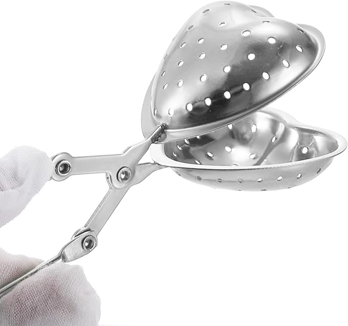 uxcell Heart Snap Tea Ball Infuser with Handle, Loose Tea Steeper, Stainless Steel Tea Strainer for Brew Loose Leaf Tea, Silver