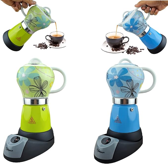 UNIWARE 6 Cup Professional Electric Espresso/Moka Coffee Maker (Blue)