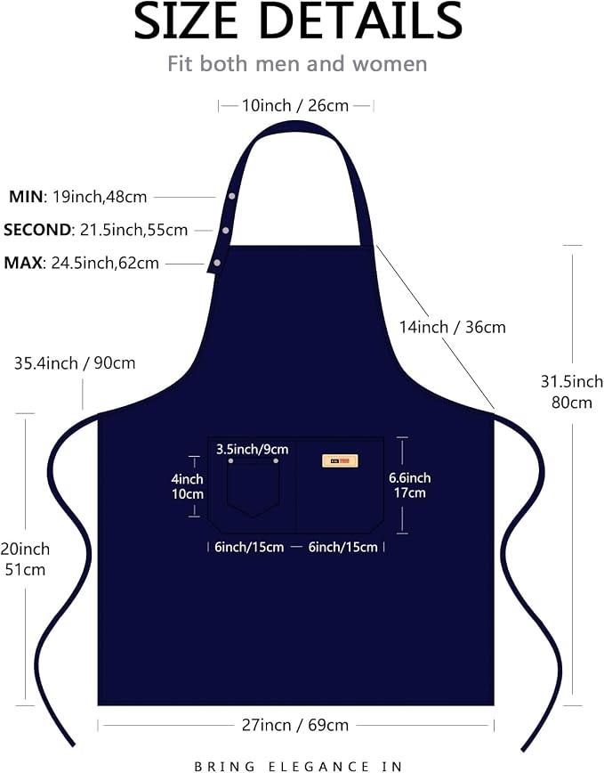 Yuubin Extra Large Aprons for Men Adjustable Button Apron with Pockets Chef Cooking Kitchen Aprons Women,Water&Oil Resistant - Image 6